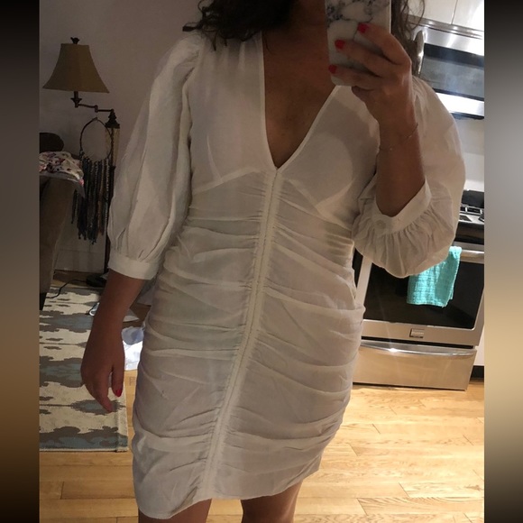 ASOS DESIGN Ruched Dress with Puffed Sleeves White - Picture 5 of 5